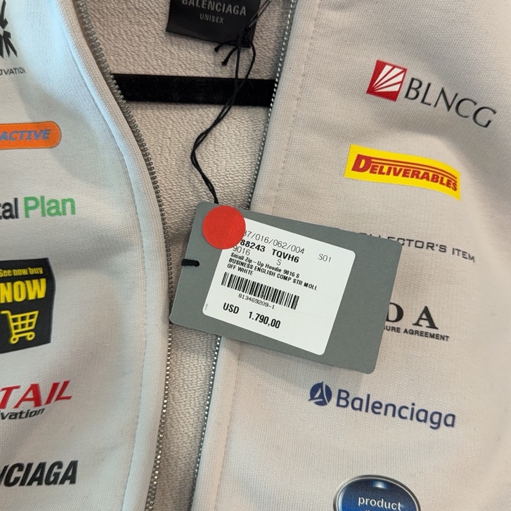 Balenciaga Light Beige Logo Patch Zip Vest with Multicolor Accents Small